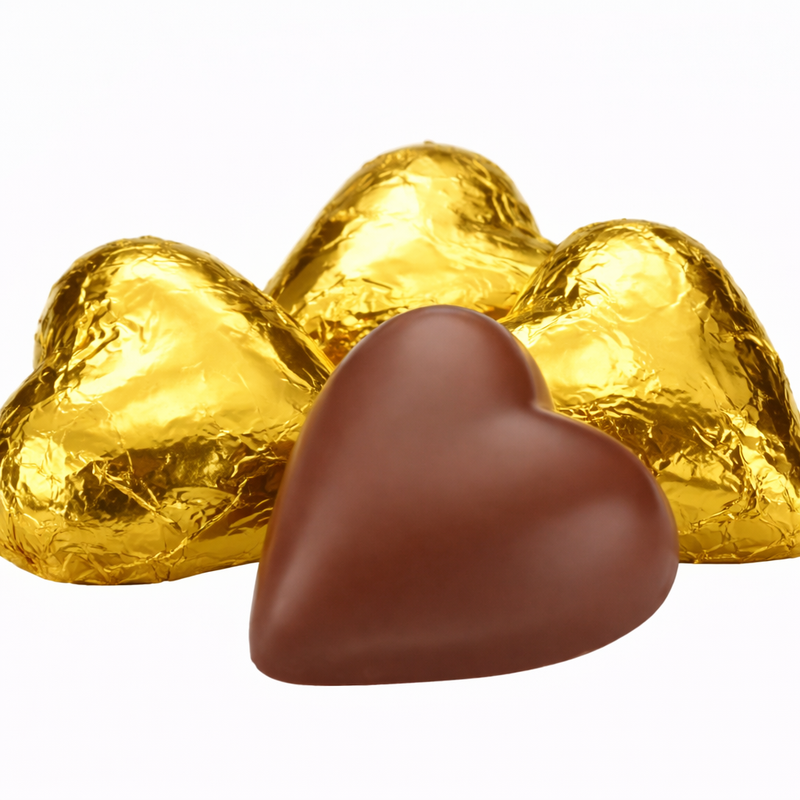 gold-wrapped heart-shaped chocolates