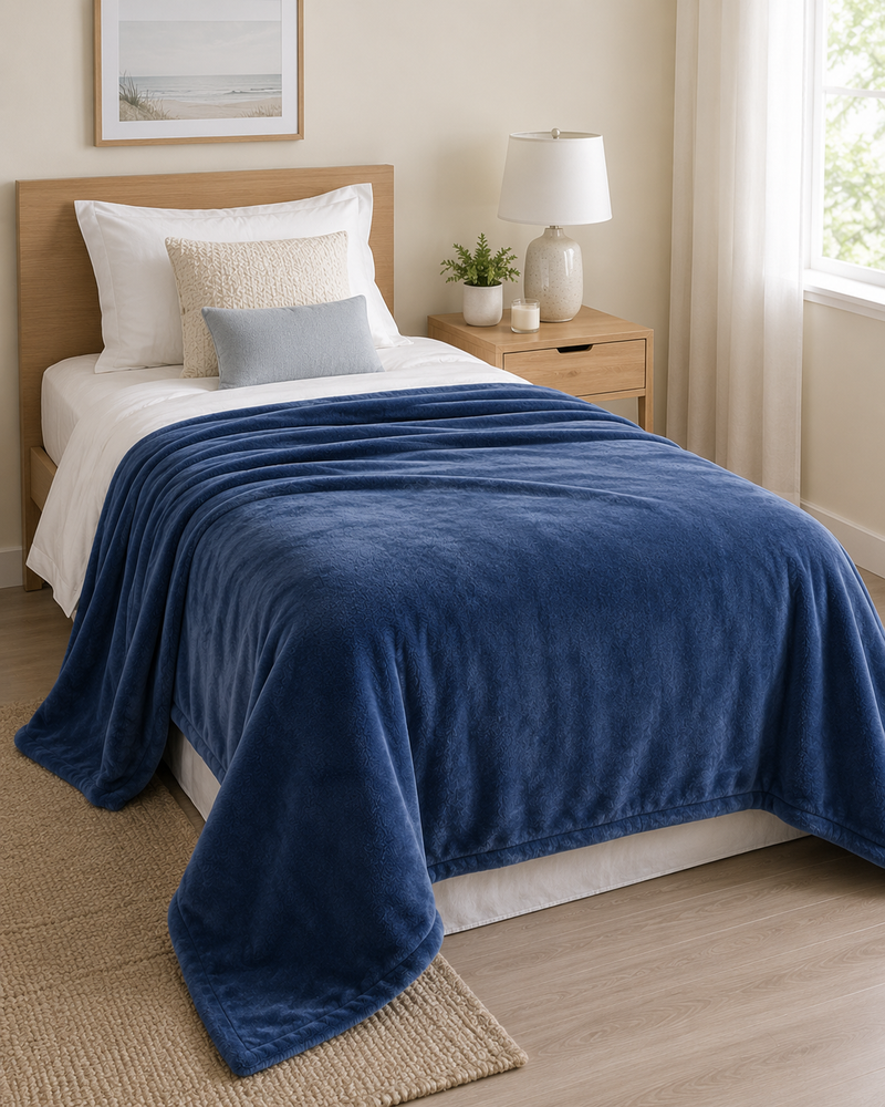 Blue hotel fleece blanket