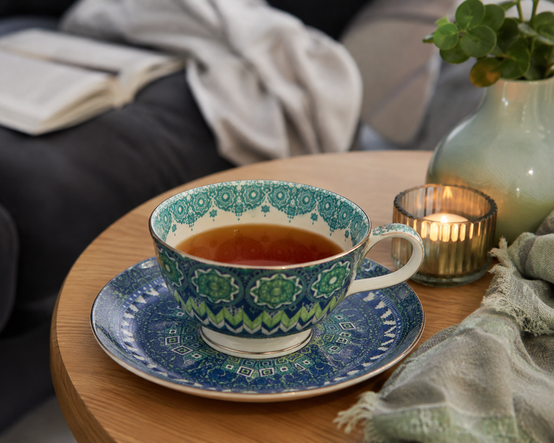 T2 Ornate Teal Tea Cup and Saucer
