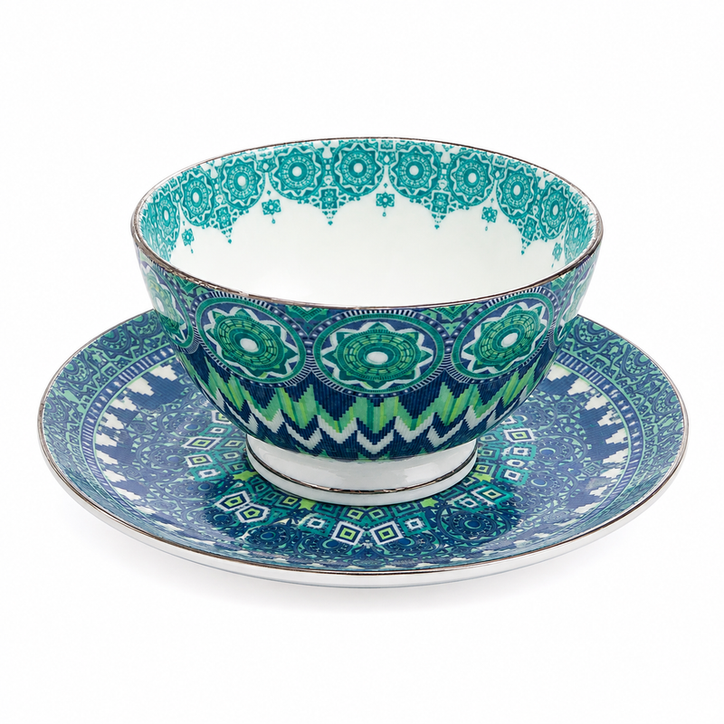 T2 Ornate Teal Tea Cup and Saucer