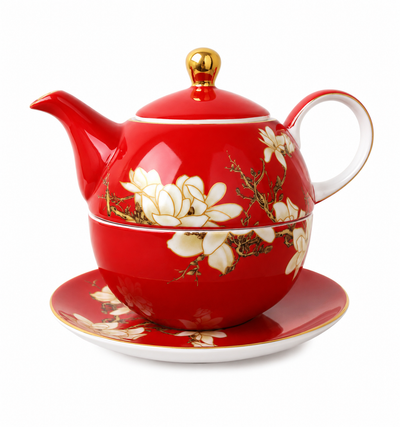 T2 Red Magnolia Tea Pot & Cup Set
