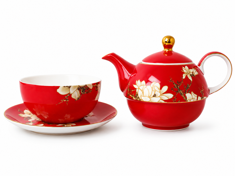 T2 Red Magnolia Tea Pot & Cup Set