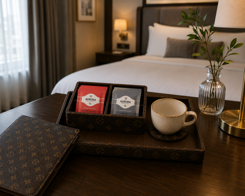Leatherware serving tray and note book for hotel