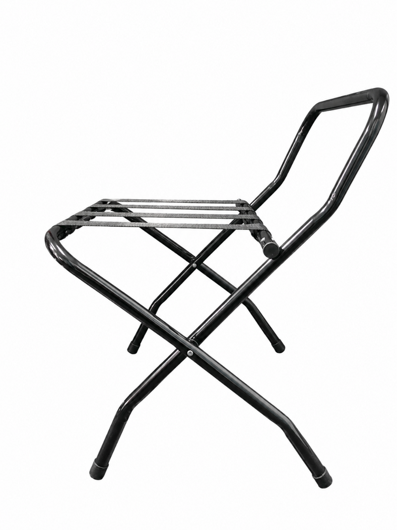 black powder coated metal hotel luggage stand