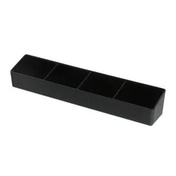 Black 4-compartment sachet holder for organizing tea, coffee, or condiment sachets.