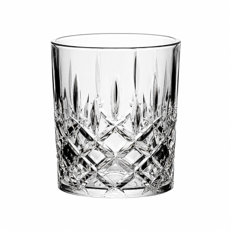 Clear crystal glass with diamond cut pattern