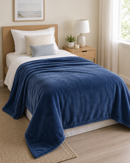 Blue hotel fleece blanket