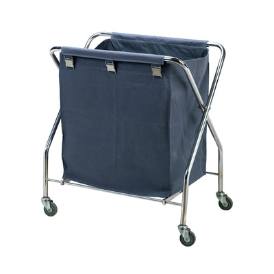 Large commercial laundry trolley with a metal frame and fabric bag, designed for hotel or housekeeping use