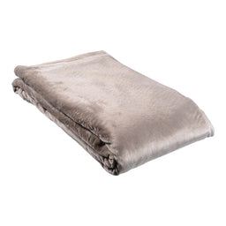 Folded beige blanket on a white background