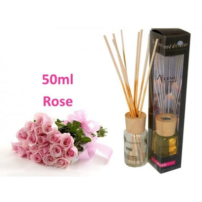 Rose Oil Diffuser 50ml + 8 Rattan Sticks