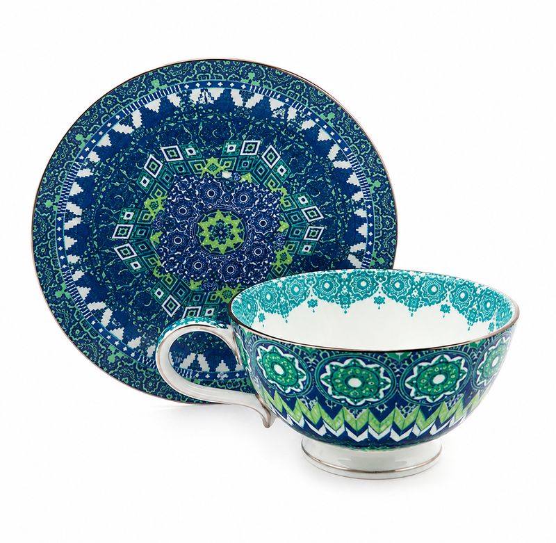 T2 Ornate Teal Tea Cup and Saucer