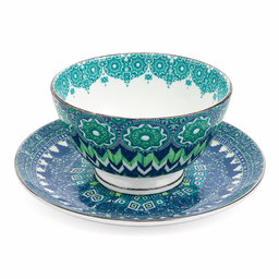 T2 Ornate Teal Tea Cup and Saucer