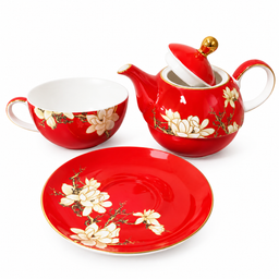 T2 Red Magnolia Tea Pot & Cup Set