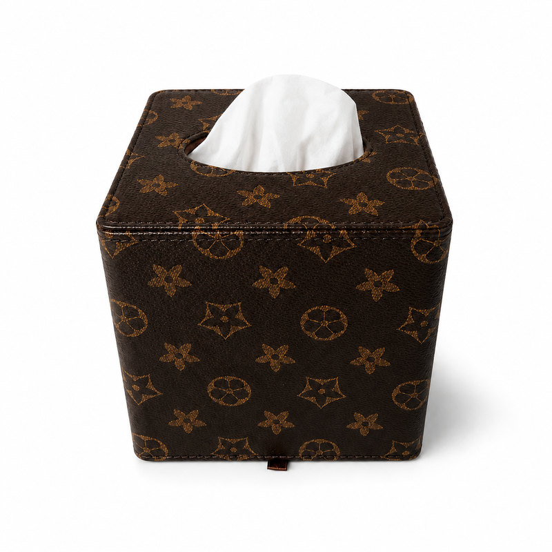 Square tissue box made from leather
