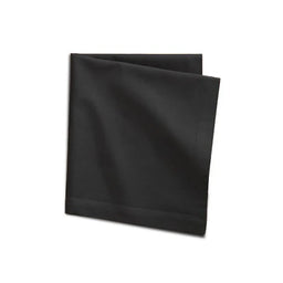 Folded black cloth napkin placed on a white background, simple and neatly pressed.