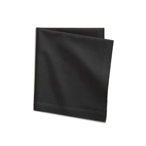Folded black cloth napkin placed on a white background, simple and neatly pressed.
