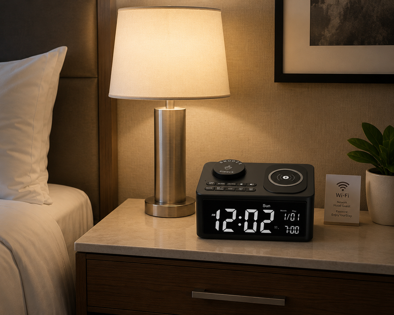 Digital alarm clock with a wireless charger