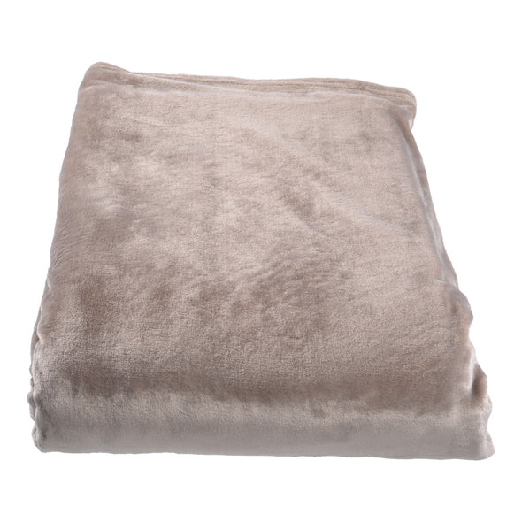 Folded beige warm blanket on a white background