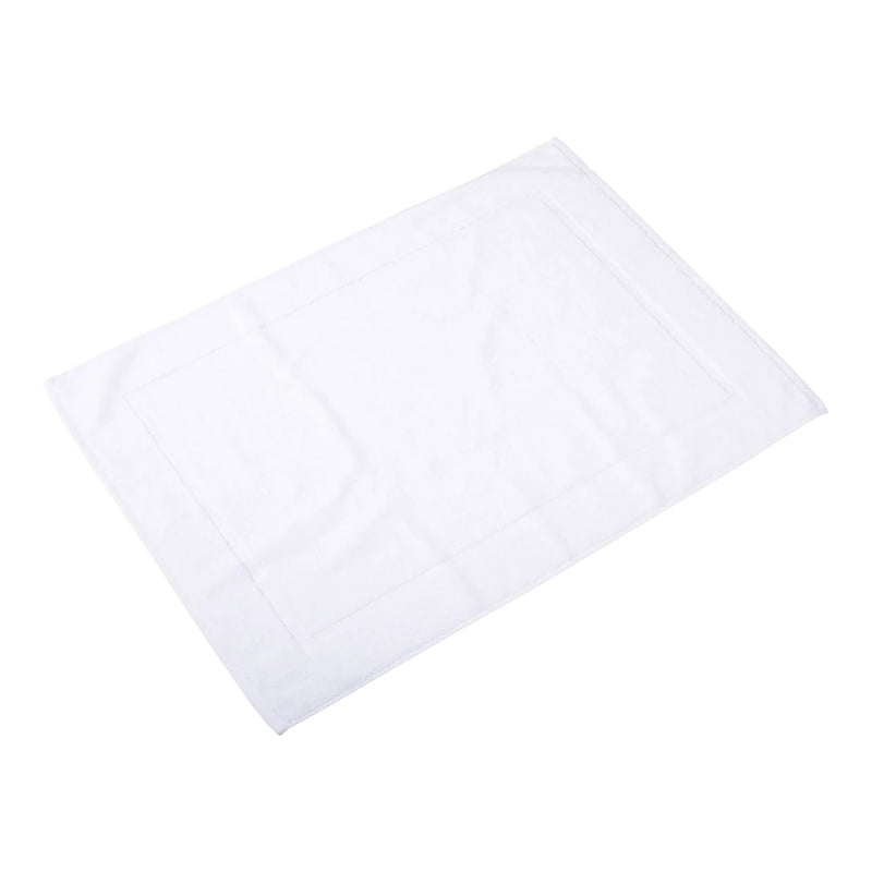 White pearl bath mat with a soft, plush texture, designed for bathroom comfort and absorbency.