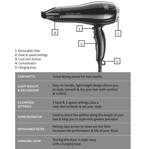 Vidal Sassoon Pro Hairdryer & free Bag - Image 5