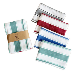 White cotton tea towel with a simple design, suitable for kitchen use and drying dishes.