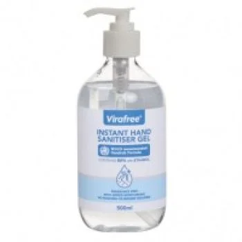Jason Commercial ViraFree hand sanitiser in a 500ml clear pump bottle for hygiene use