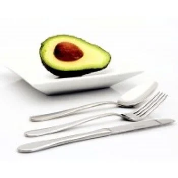 Sydney cutlery set in avocado green color, including fork, knife, and spoon with a modern design.